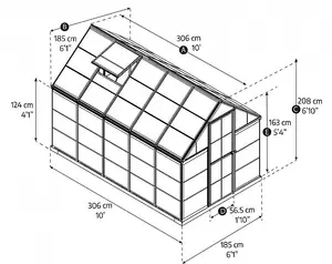 Greenhouse Hybrid 6X10- Polycarbonate - L306 x W185 x H208 - Silver