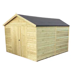 12 x 14 Pressure Treated T&G Wooden Apex Garden Shed / Workshop + Double Doors (12' x 14' / 12ft x 14ft) (12x14)