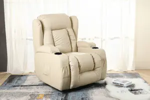 Caesar Single Motor Electric Rise Recliner Bonded Leather Armchair Electric Lift Riser Chair (Cream)