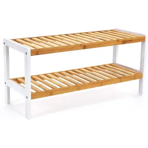 2-Tier Shoe Rack Bamboo Shoe Organiser Storage Shelf Rack