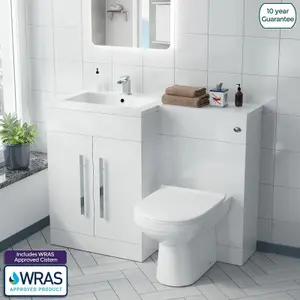 Nes Home Debra Bathroom White L-Shape LH Basin Vanity Unit BTW WC Toilet 1100mm