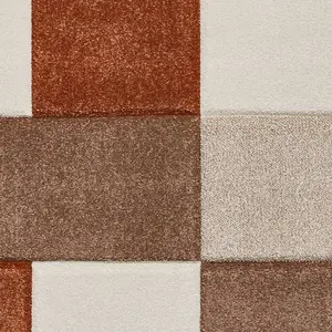 Beige Terra Bordered Chequered Geometric Modern Easy to Clean Rug for Living Room Bedroom and Dining Room-160cm X 220cm