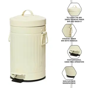 3L Retro Vintage Pedal Bin US Style Dustbin for Bathroom & Kitchen Waste