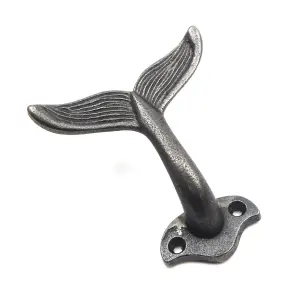 Oakcrafts - Antique Cast Iron Whale Tail Shaped Decorative Wall Hook