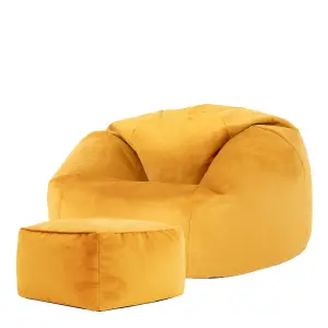 icon Aurora Classic Velvet Bean Bag Chair & Pouffe Ochre Yellow Bean Bag Chair