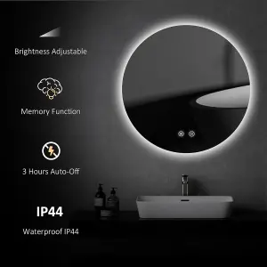 EMKE Round Bathroom Mirror with Led Lights, 600mm Wall Mounted Vanity Mirror with Touch, Demister and Memory Dimmable