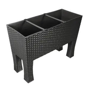 simpa 33L Black Rectangular Plastic Rattan Trough Planter.