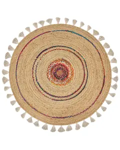 Round Jute Area Rug 140 cm Beige OBAKOY