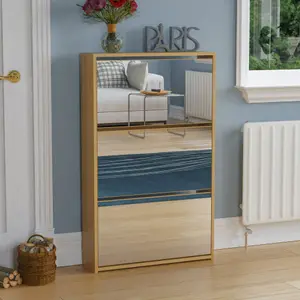 Vida Designs Welham Oak 3 Drawer Mirrored Shoe Storage Cabinet