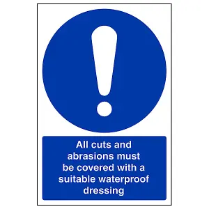 All Cuts And Abrasions Must Be Covered Catering Sign - Rigid Plastic - 150x200mm (x3)