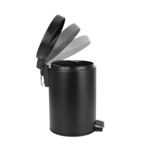 Black  3L Bathroom Pedal Bin Freestanding