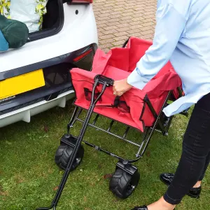 Platinum Folding Trolley Cart, For Festivals, Camping & Garden - 70kg Load Capacity & Durable Wheels, Easy Storage & Cover - Red