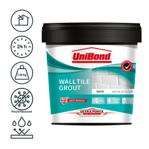 UniBond UltraForce Ready mixed White Wall tile Grout, 1.38kg Tub