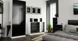 Chester 2 Door Wardrobe in Black Gloss & White (Ready Assembled)