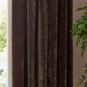 Yard Heavy Chenille Velvet Brown Pencil Pleat Curtains, 117 x 183cm