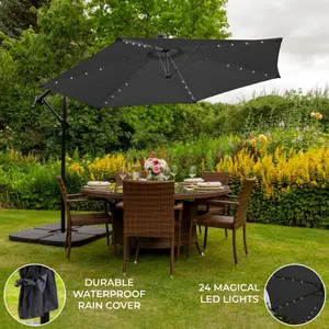 Grey 3m LED Cantilever Parasol With Plain Base