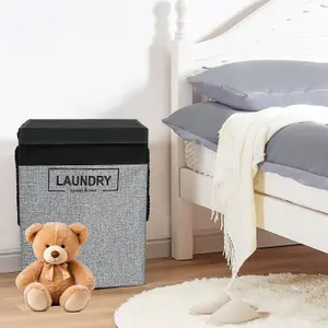 Grey Polyester Large Laundry Hamper Collapsible Laundry Basket - 70L