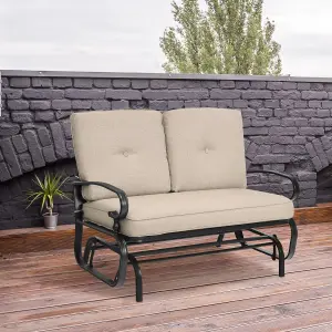 Costway 2 Seater Outdoor Bench Swing Glider Chair Loveseat W/ Comfortable Cushions