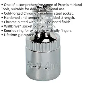 High-Quality 4mm Forged Steel Drive Socket - 1/4 Inch Square Drive with Chrome Finish