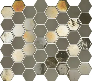 Top Ceramics Dark Grey Taupe Hexagon Mosaic Tile Mix. High Gloss / Matt (L)330 x (W)298mm