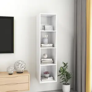 Berkfield Wall-mounted TV Cabinet High Gloss White 37x37x142.5 cm Engineered Wood