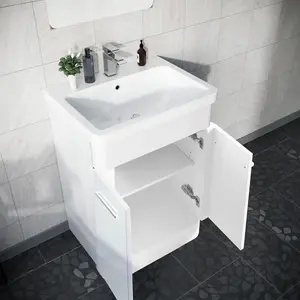 Nes Home Afern 600mm Floorstanding Vanity Basin Unit & Rimless Close Coupled Toilet White