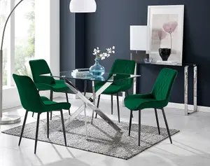 Furniturebox UK Leonardo 4 Table and 4 Green Pesaro Black Leg Chairs