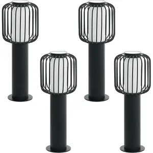 4 PACK IP44 Outdoor Pedestal Light Black Steel 1x 28W E27 Wall Gate Lamp