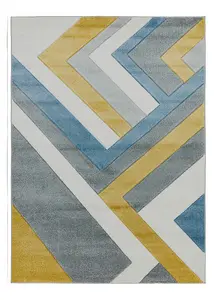 Grey Multi Geometric Modern Easy to clean Rug for Dining Room-80cm X 150cm