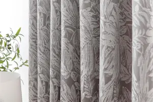 Chenille Jacquard Lined Pencil Pleat Curtains 117x183cm Silver