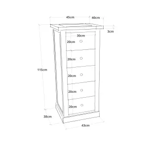 Castelli 5 Drawer Narrow Chest of Drawers Chrome Knob