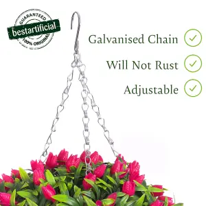 Pair of Best Artificial 28cm Pink Tulip Hanging Basket Flower Topiary Ball - Suitable for Outdoor Use - Weather & Fade Resistant