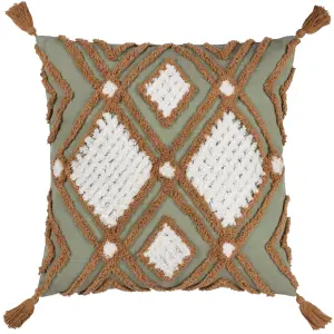 furn. Aquene Tufted Tasselled Feather Filled Cushion