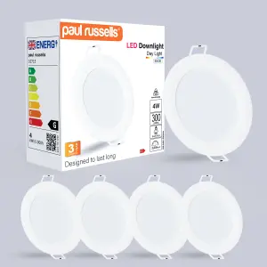 paul russells LED Round Panel Ceiling Lights, 6W 550 Lumens, Spotlights, IP20, 6500K Day Light, Pack of 4