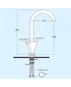 Halo Brushed Nickel Mono Kitchen Sink Basin Mixer Tap Swivel Spout - Twin Lever