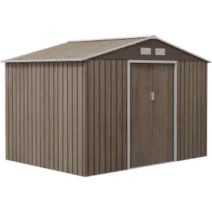 Outsunny 9 x 6FT Galvanised Garden Storage Shed with Sliding Door, Light Grey