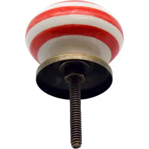 Nicola Spring - Round Ceramic Cabinet Knob - Red Stripe