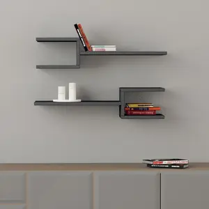 Modern Floating Wall Shelves (Set of 2) (Set of 2) Anthracite