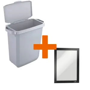 Durable DURABIN Grey Recycling Bin with Grey Hinged Lid + Black Duraframe - 60L