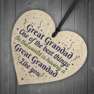 Red Ocean Great Grandad Grandfather Gift Handmade Wooden Heart Plaque Keepsake Gift For Christmas Birthday