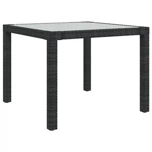 Berkfield Garden Table 90x90x75 cm Tempered Glass and Poly Rattan Black