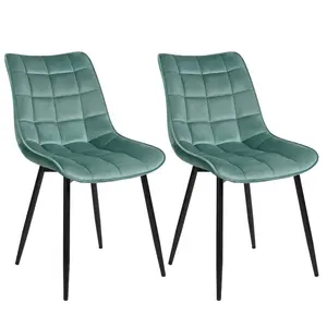 Set Of 4 Dining Room Chairs Kitchen Chair Cushioned Chair Design Chair With Backrests With Fabric Seat And Metal Frame Turquoise