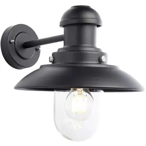 Non Automatic Outdoor Wall Light - Matt Black & Glass Shade - IP44 Rated