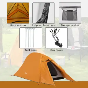 Outsunny Double Layer Camping Tent for 1-2 Man, 2000mm Waterproof, Orange