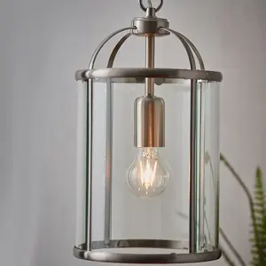 Hanging Ceiling Pendant Light Nickel & Glass Lantern Box Shade Lamp Bulb Holder