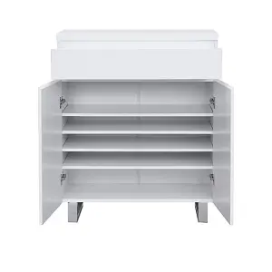 Sydney High Gloss Shoe Cabinet With 2 Door 1 Drawer In White