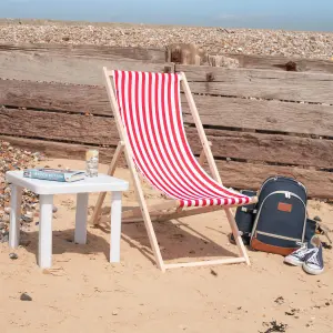 Harbour Housewares - Folding Wooden Garden Deck Chairs - Red Stripe - Pack of 2