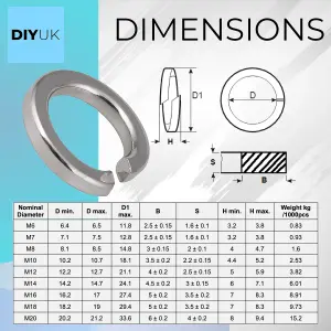 Spring Lock Washers M8 (8mm) Pack of: 200 Steel Zinc Plated Square Section Washer DIN 127