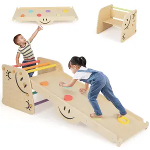 Costway Indoor Kids Climbing Toys Wooden Climber Set w/ Reversible Ramp