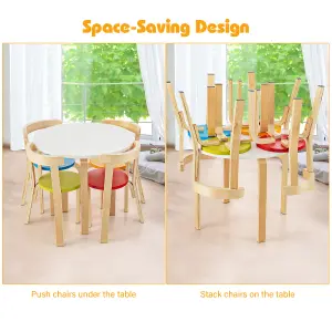 Costway 5-Piece Kids Table and Chair Set Children Wooden Activity Table 4 Curved Chairs